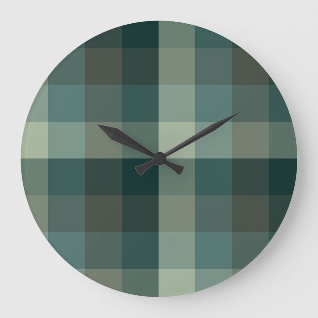 Reloj Redondo Grande Diseño de Cuadro de Gingham Verde  (Anverso)