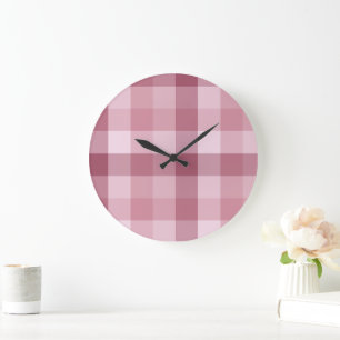 Reloj Redondo Grande Diseño de cuadros escoceses de gingham rosa