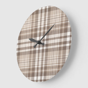 Reloj Redondo Grande Diseño de cuadros escoceses en tono tierra neutro