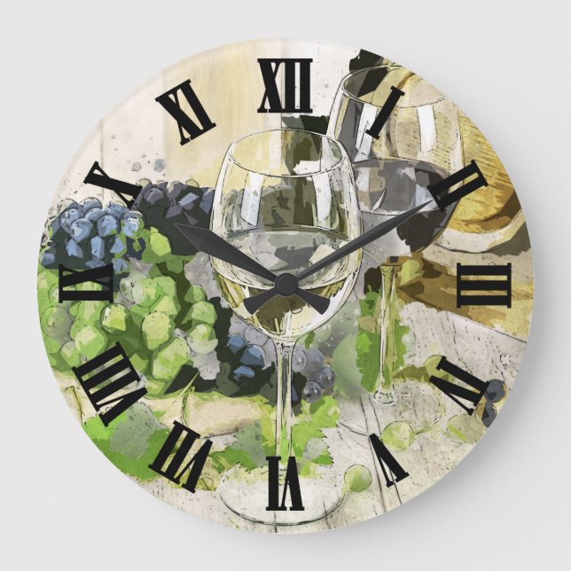 Reloj Redondo Grande Diseño de Digitaces de la copa de vino (Anverso)