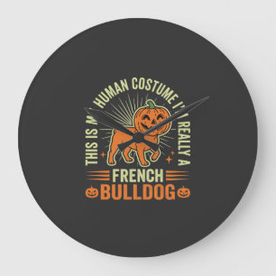 Reloj Redondo Grande Diseño de disfraz humano divertido de Bulldog Fran