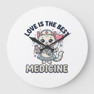 Reloj Redondo Grande Diseño de enfermera adorable gato el amor es la me