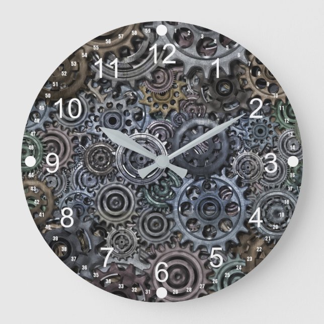 Reloj Redondo Grande Diseño de engranajes metalizado (Anverso)