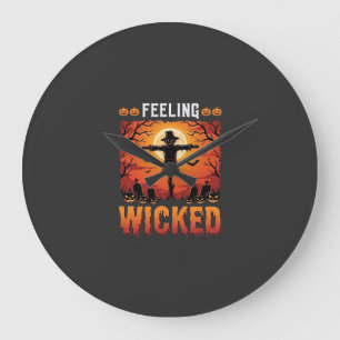 Reloj Redondo Grande Diseño de espantapájaros de Halloween sintiéndose