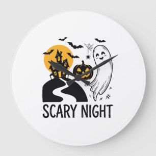 Reloj Redondo Grande Diseño de fantasma de casa embrujada de Halloween 