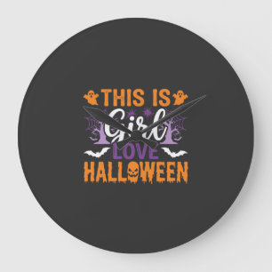 Reloj Redondo Grande Diseño de fantasma de Halloween de amor de niña_1
