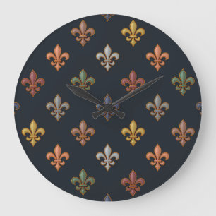 Reloj Redondo Grande Diseño de Flor de Lis de Bosques de Tierra Oscura