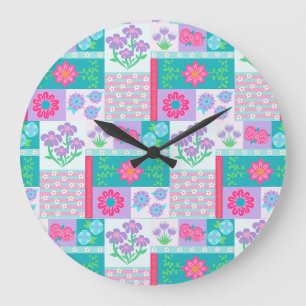Reloj Redondo Grande Diseño de flores vibrantes en flor