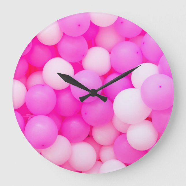 Reloj Redondo Grande Diseño de fondo festivo de globos rosados. (Anverso)