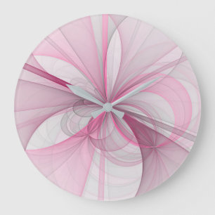 Reloj Redondo Grande Diseño de fractal gris rosa claro abstracto modern