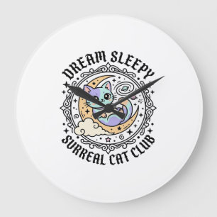 Reloj Redondo Grande Diseño de gato surreal soñoliento divertido para a