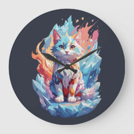 Reloj Redondo Grande Diseño de gatos con fantasía de cristal