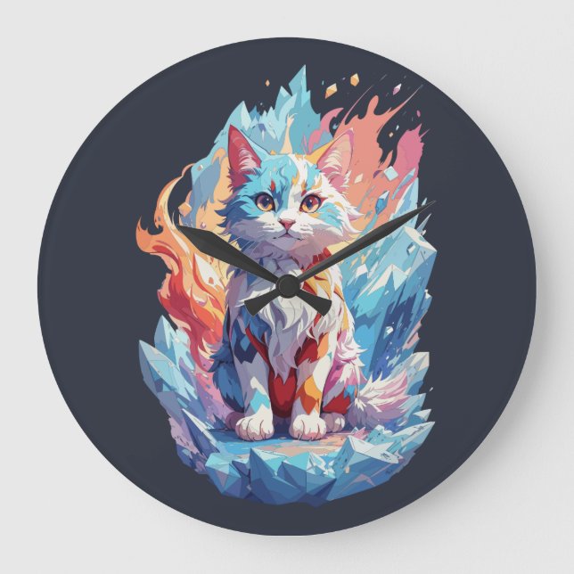 Reloj Redondo Grande Diseño de gatos con fantasía de cristal (Anverso)