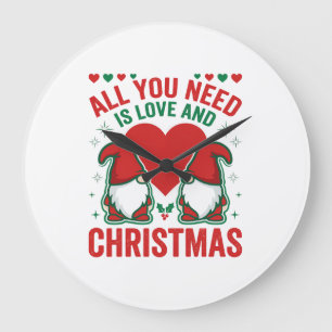 Reloj Redondo Grande Diseño de Gnome de Santa del Corazón del Amor de N
