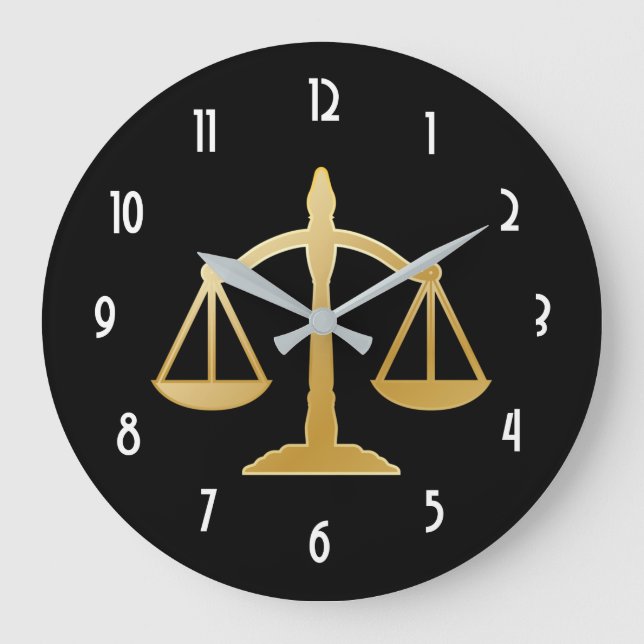 Reloj Redondo Grande Diseño de Golden Scales of Justice Law (Anverso)