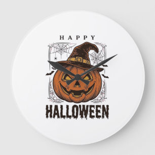 Reloj Redondo Grande Diseño de grabado de calabaza feliz Halloween vint