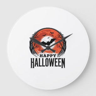 Reloj Redondo Grande Diseño de grabado de murciélago lunar de Halloween