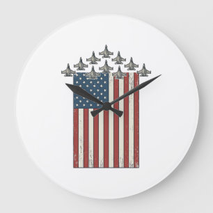 Reloj Redondo Grande Diseño de grabado vintage de bandera de avión de c