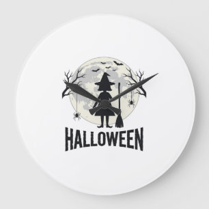 Reloj Redondo Grande Diseño de grabado vintage de bruja de Halloween Lu