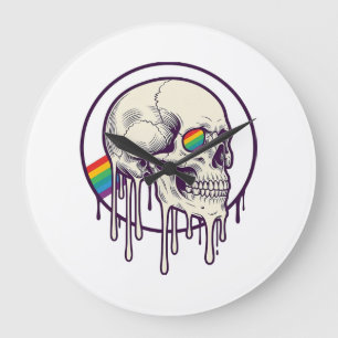 Reloj Redondo Grande Diseño de grabado vintage de calavera goteando arc
