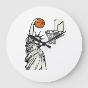 Reloj Redondo Grande Diseño de grabado vintage de mates de baloncesto d