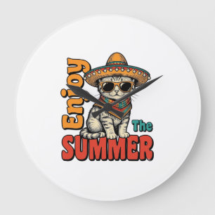 Reloj Redondo Grande Diseño de grabado vintage de sombrero de gato de v