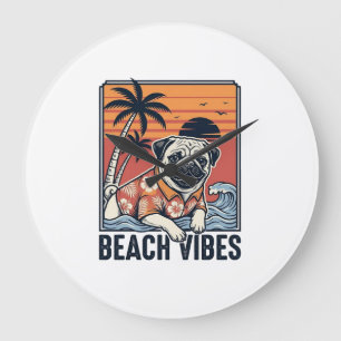 Reloj Redondo Grande Diseño de grabado vintage pug de vibraciones de pl