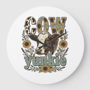 Reloj Redondo Grande Diseño de granja de girasoles de vaca vintage Yunk