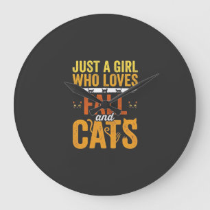 Reloj Redondo Grande Diseño de Halloween Chica Amante Gatos Otoño