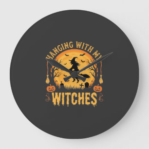 Reloj Redondo Grande Diseño de Halloween Colgando Con Mis Brujas (2)