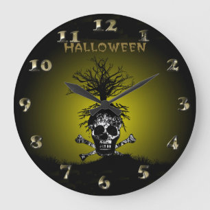 Reloj Redondo Grande Diseño de Halloween con cráneo y árbol fantasmal