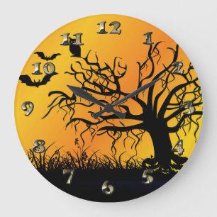 Reloj Redondo Grande Diseño de Halloween con murciélagos, árboles y cal