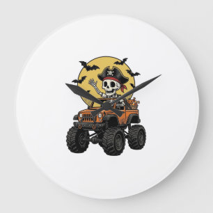 Reloj Redondo Grande Diseño de Halloween de camión monstruo esqueleto p