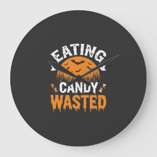 Reloj Redondo Grande Diseño de Halloween de comer dulces desperdiciados