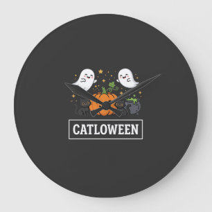 Reloj Redondo Grande Diseño de Halloween de gato fantasma lindo Catlowe