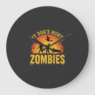 Reloj Redondo Grande Diseño de Halloween de perro caza zombies