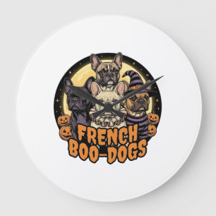 Reloj Redondo Grande Diseño de Halloween de perros Boo franceses Bulldo