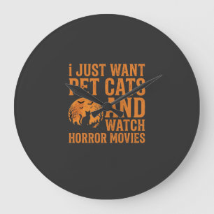 Reloj Redondo Grande Diseño de Halloween Películas de Terror Gatos Domé