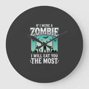Reloj Redondo Grande Diseño de Halloween Te Voy a Comer Zombie_1