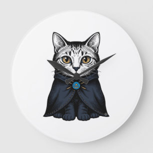 Reloj Redondo Grande Diseño de ilustración de retrato de gato con graba
