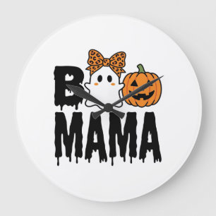 Reloj Redondo Grande Diseño de lazo de calabaza fantasma de Halloween B