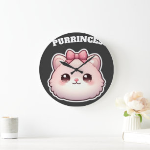 Reloj Redondo Grande Diseño de lazo rosa lindo de gatita Princesa Purra