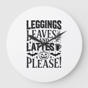 Reloj Redondo Grande Diseño de Leggings Hojas Lattes Halloween Otoño Ca