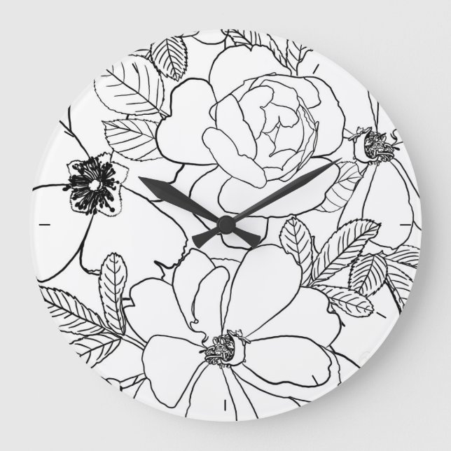 Reloj Redondo Grande Diseño de líneas florales de Rosas elegantes (Anverso)