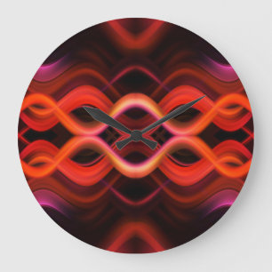 Reloj Redondo Grande Diseño de líneas onduladas geométricas rojas.