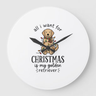 Reloj Redondo Grande Diseño de lista de deseos de Golden Retriever de N