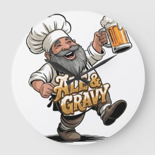 Reloj Redondo Grande Diseño de logotipo de Ale & Gravy con un alegre ch