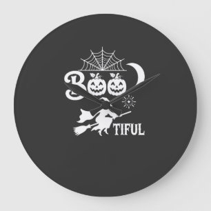 Reloj Redondo Grande Diseño de luna de bruja de Halloween Bootiful_1