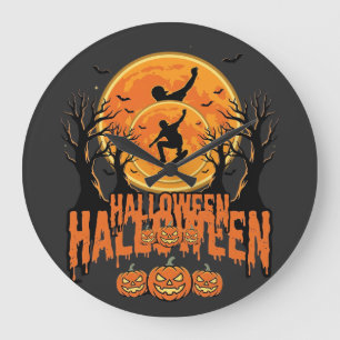 Reloj Redondo Grande Diseño de Luna de Patineta de Halloween Halloween
