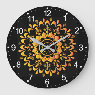 Reloj Redondo Grande Diseño de Mandala único dorado